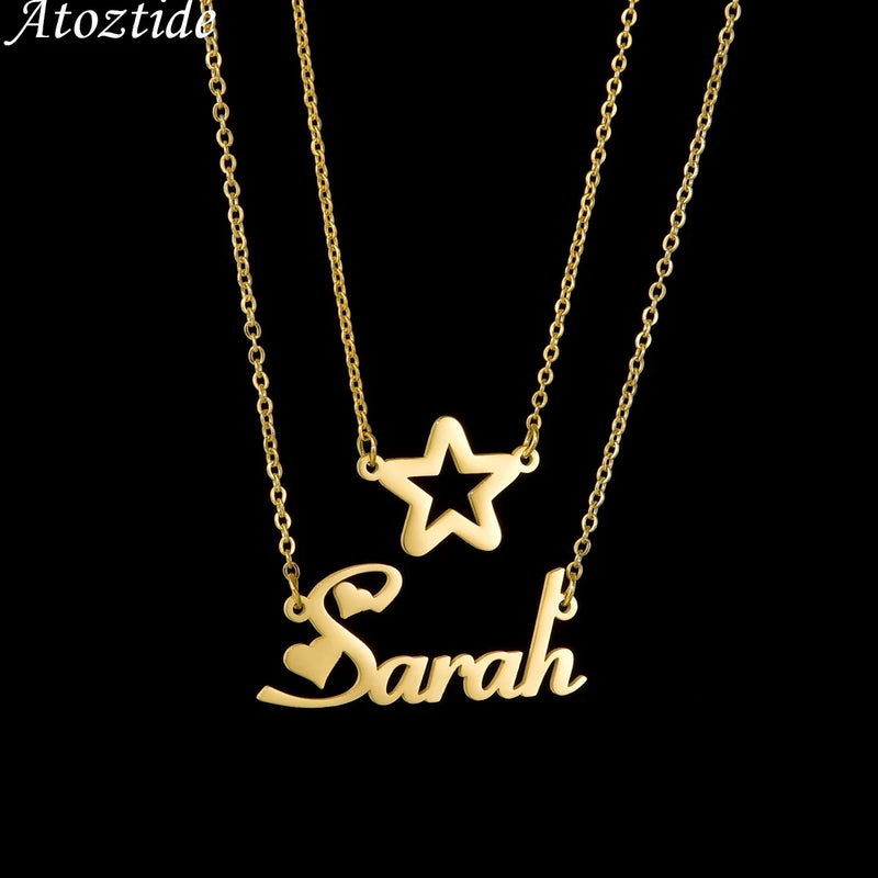 Atoztide Name Necklace Star Choker Stainless Steel Personalized Letter