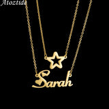 Atoztide Name Necklace Star Choker Stainless Steel Personalized Letter