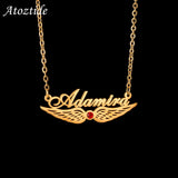Atoztide Name Necklace Summer Choker Stainless Steel Zircon Pendant Wings Chain