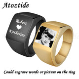 Atoztide Rock Punk Charm Ring Personalized Engraved