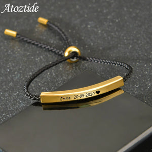 Personalized Stainless Steel Name Date Bracelet for Women