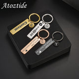 Personalized Bar KeyChain Stainless Steel Engraved Name Date for Women