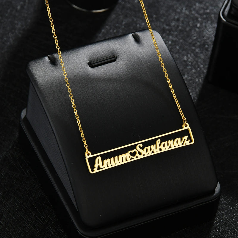 Personalized Hollow Rectangle Name Necklace Stainless Steel For Man