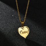 Love Heart Pendant Name Necklace Women, Stainless Steel Letter Necklace