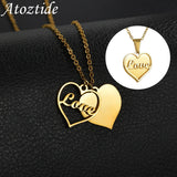 Love Heart Pendant Name Necklace Women, Stainless Steel Letter Necklace
