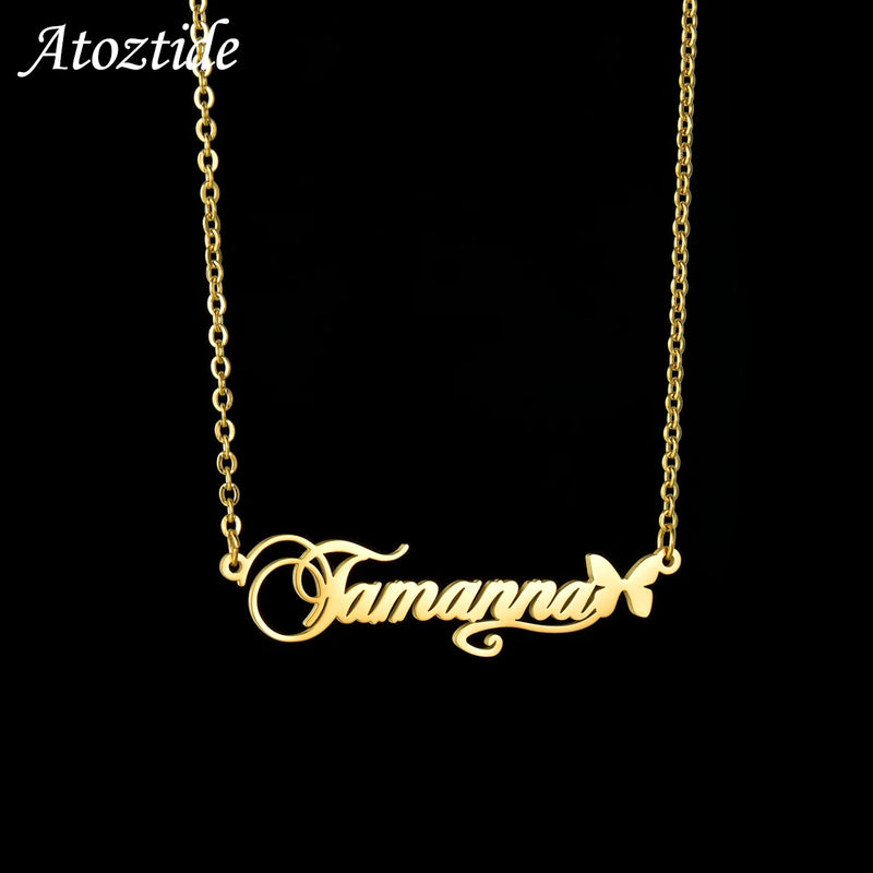 Atoztide Butterfly Name Necklace Stainless Steel Pendant for Women