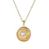 Stainless Steel Jewelry Set Wave Chain Round Pendant Gift