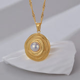 Stainless Steel Jewelry Set Wave Chain Round Pendant Gift
