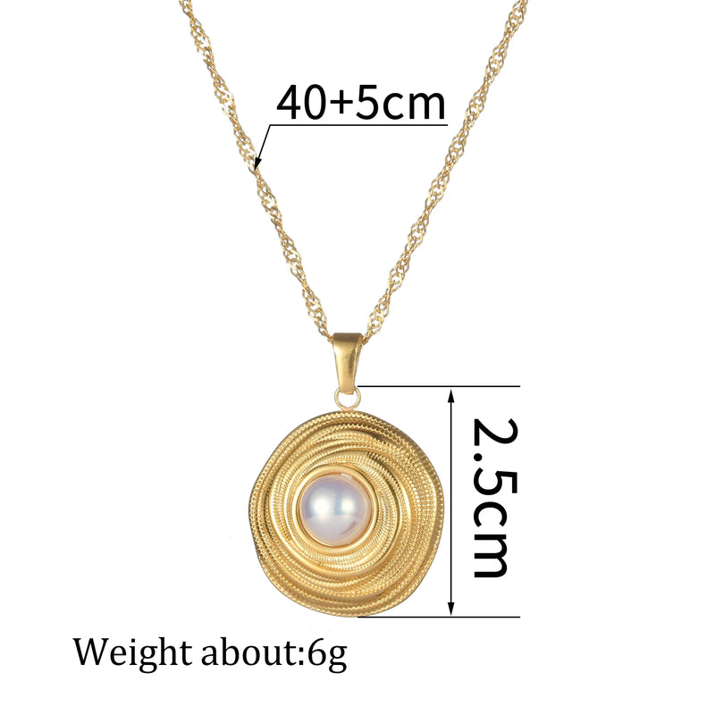 Stainless Steel Jewelry Set Wave Chain Round Pendant Gift