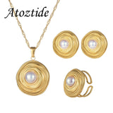 Stainless Steel Jewelry Set Wave Chain Round Pendant Gift