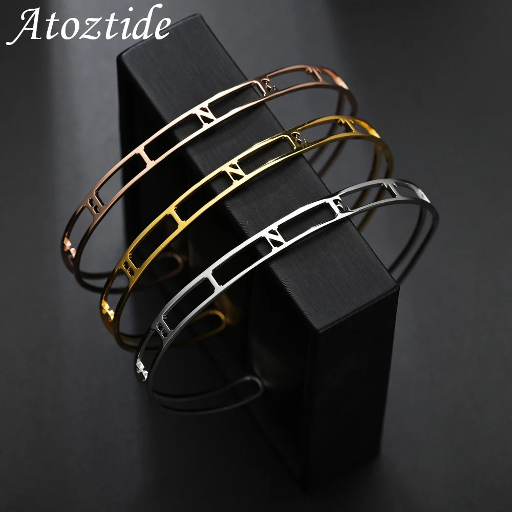 Personalized Name Bangle Stainless Steel Letter Bracelet Jewelry Gift