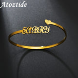 Atoztide Personalized Name Bangle Stainless Steel Open Love Bangle Heart