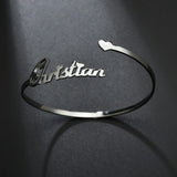 Atoztide Personalized Name Bangle Stainless Steel Open Love Bangle Heart