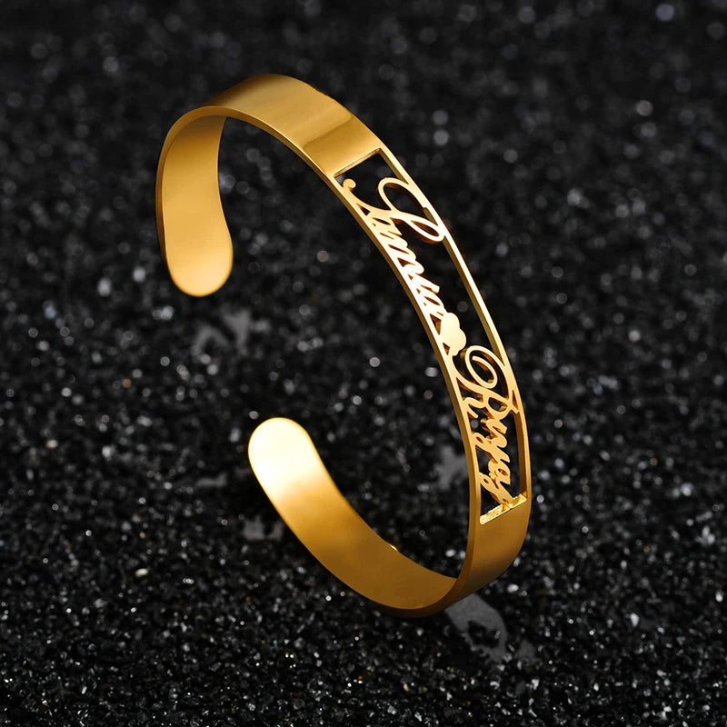 Personalized Name Bangle Stainless Steel Open Love Bangle Gift
