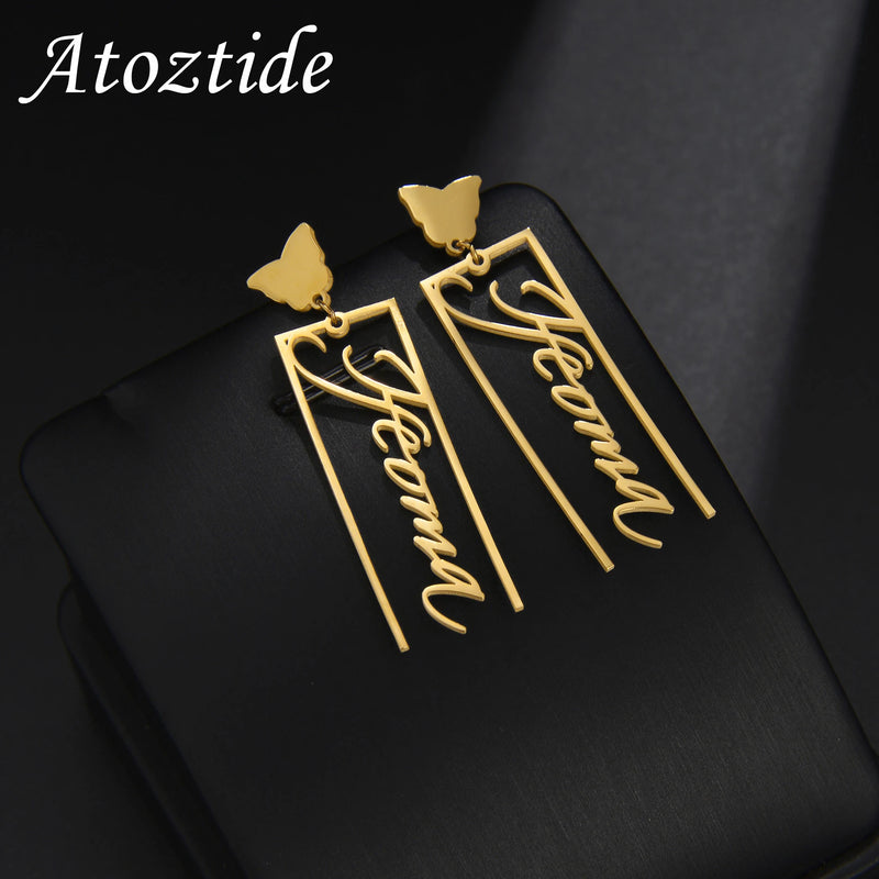 Personalized Stainless Steel Butterfly Name Earrings