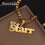 Personalised Zircon Crown Star Name Necklace for Women Thick Cuban Chain Pendant