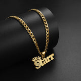 Personalised Zircon Crown Star Name Necklace for Women Thick Cuban Chain Pendant