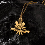 Atoztide Custom Cooking Name Necklace Letter Nameplate Chain