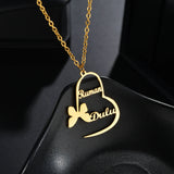 Personalized Butterfly Heart Name Necklace Stainless Steel