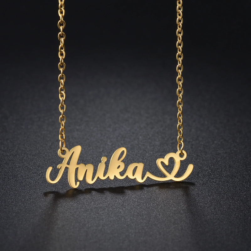 Personalized Heart Name Necklace with Butterfly Crown Choker Pendant