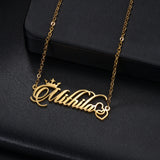 Personalized Heart Name Necklace with Butterfly Crown Choker Pendant