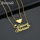 Personalized Heart Name Necklace for Women, Stainless Steel Crown Butterfly Pend