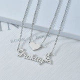 Personalized Heart Name Necklace for Women, Stainless Steel Crown Butterfly Pend