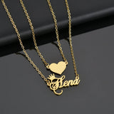 Personalized Heart Name Necklace for Women, Stainless Steel Crown Butterfly Pend