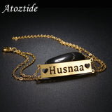 Atoztide Hollow Name Heart Bracelet for Women Stainless Steel Charms Bangle