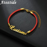 Personalized Name Bracelet Stainless Steel Charms Handwriting Love Red Rope