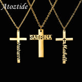 Atoztide Name Cross Necklace Stainless Steel Zircon Pendant Gift