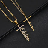 Atoztide Name Cross Necklace Stainless Steel Zircon Pendant Gift