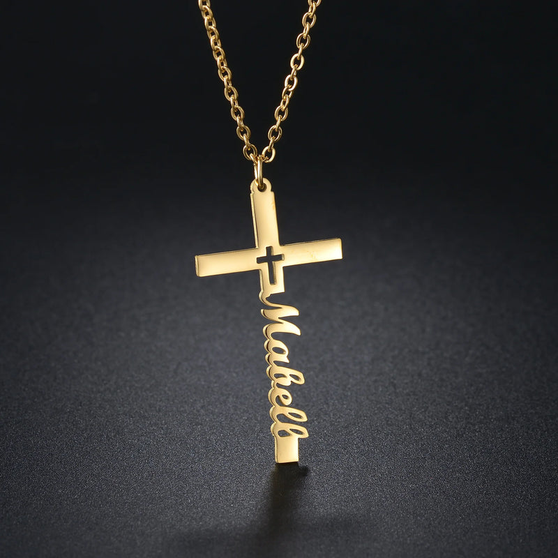 Atoztide Name Cross Necklace Stainless Steel Zircon Pendant Gift