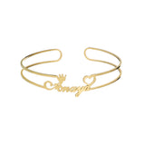 Personalized Name Crown Heart Bangle Bracelet