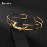 Personalized Name Crown Heart Bangle Bracelet