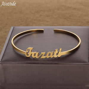 Atoztide Personalized Name Letter Bangle Stainless Steel Couple Bracelet