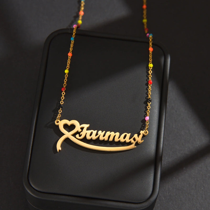 Atoztide Personalized Name Necklace for Women Bead Link Chain Stainless Steel