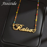 Atoztide Personalized Name Necklace for Women Bead Link Chain Stainless Steel