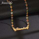 Atoztide Name Necklace for Women Oil Flower Stainless Steel Letter Pendant