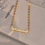 Atoztide Name Necklace for Women Oil Flower Stainless Steel Letter Pendant