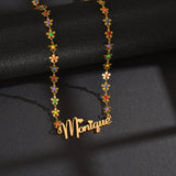 Atoztide Name Necklace for Women Oil Flower Stainless Steel Letter Pendant