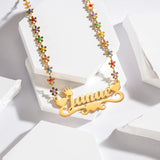 Atoztide Name Necklace for Women Oil Flower Stainless Steel Letter Pendant