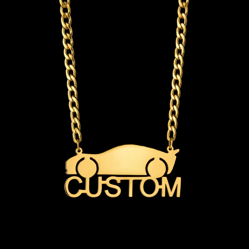 Personalized Name Necklace 5mm NK Chain Car Pendant Stainless Steel Women Choker