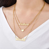 Atoztide 3 Layer Personalized Names Pendant Necklace for Men Women