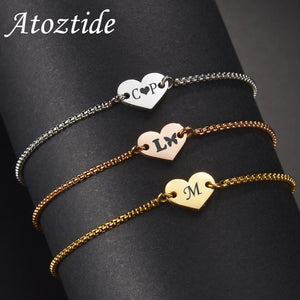 Personalized Engrave Heart Name Date Bracelet Stainless Steel Chain Bangle