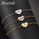 Personalized Engrave Heart Name Date Bracelet Stainless Steel Chain Bangle
