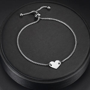 Personalized Engrave Heart Name Date Bracelet Stainless Steel Chain Bangle