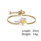 Personalized Engrave Heart Name Date Bracelet Stainless Steel Chain Bangle