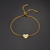 Personalized Engrave Heart Name Date Bracelet Stainless Steel Chain Bangle
