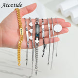 Atoztide Personalized Engrave Date Bracelet Set Adjustable Link Chain